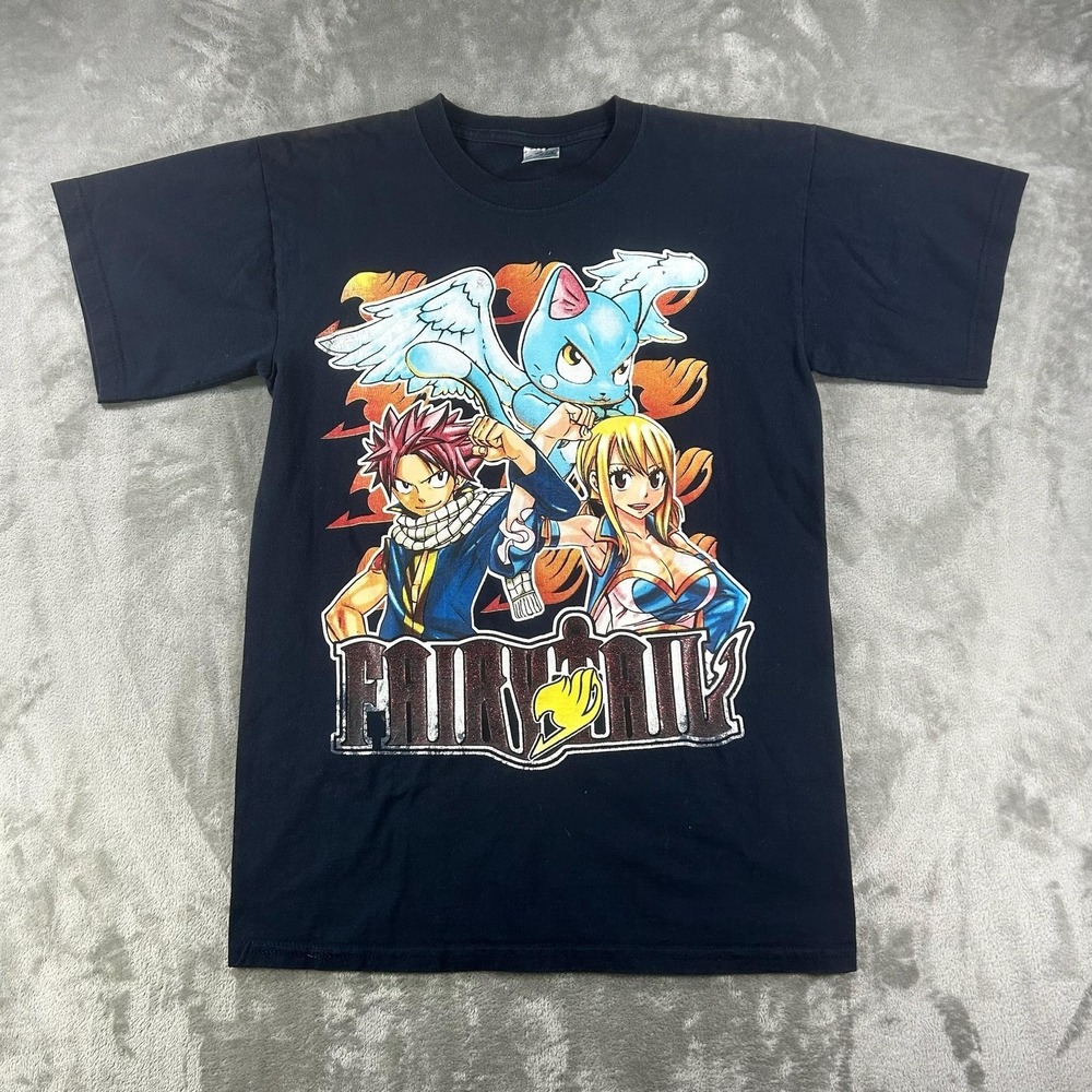 Fairy Tail Shirt Mens One Size Black Natsu Lucy Happy Graphic Anime Tee Thesh